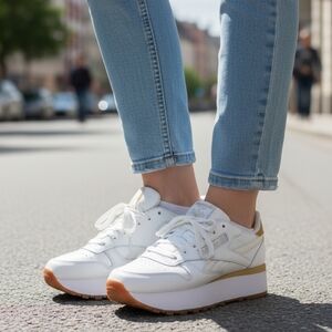 Reebok Women's White and Tan Platform Sneakers